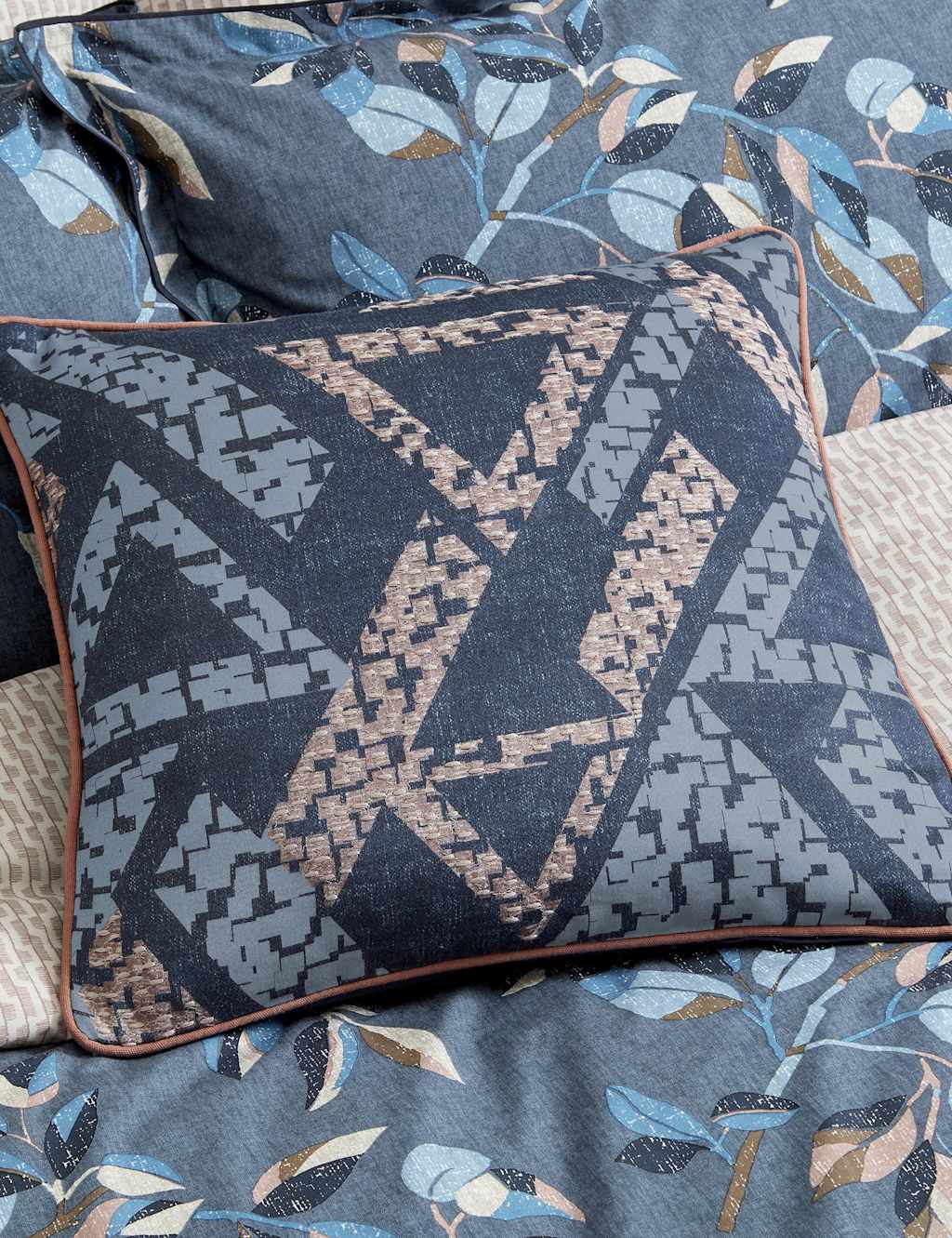 Bedeck Of Belfast Pure Cotton Textured Geometric Cushion - Navy Mix - Available at M&S