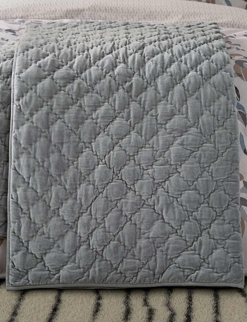 Bedeck Of Belfast Pure Cotton Velvet Albany Quilted Throw - Large - Light Grey - Available at M&S