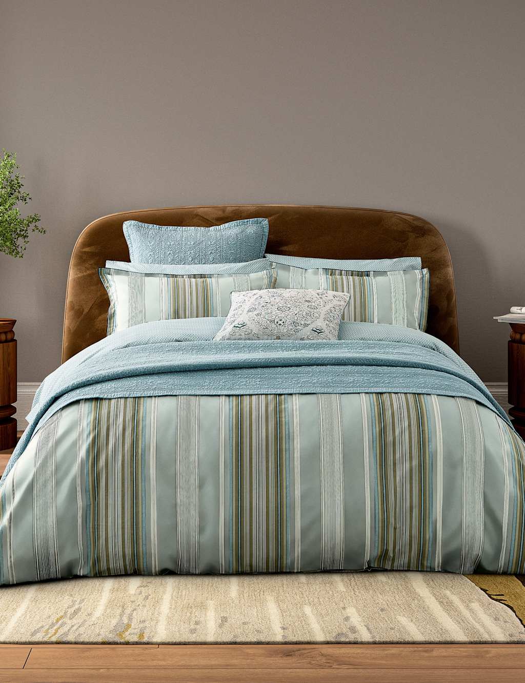 Bedeck Of Belfast Pure Cotton Striped Bedding Set - Single (3 ft) - Green Mix - Available at M&S