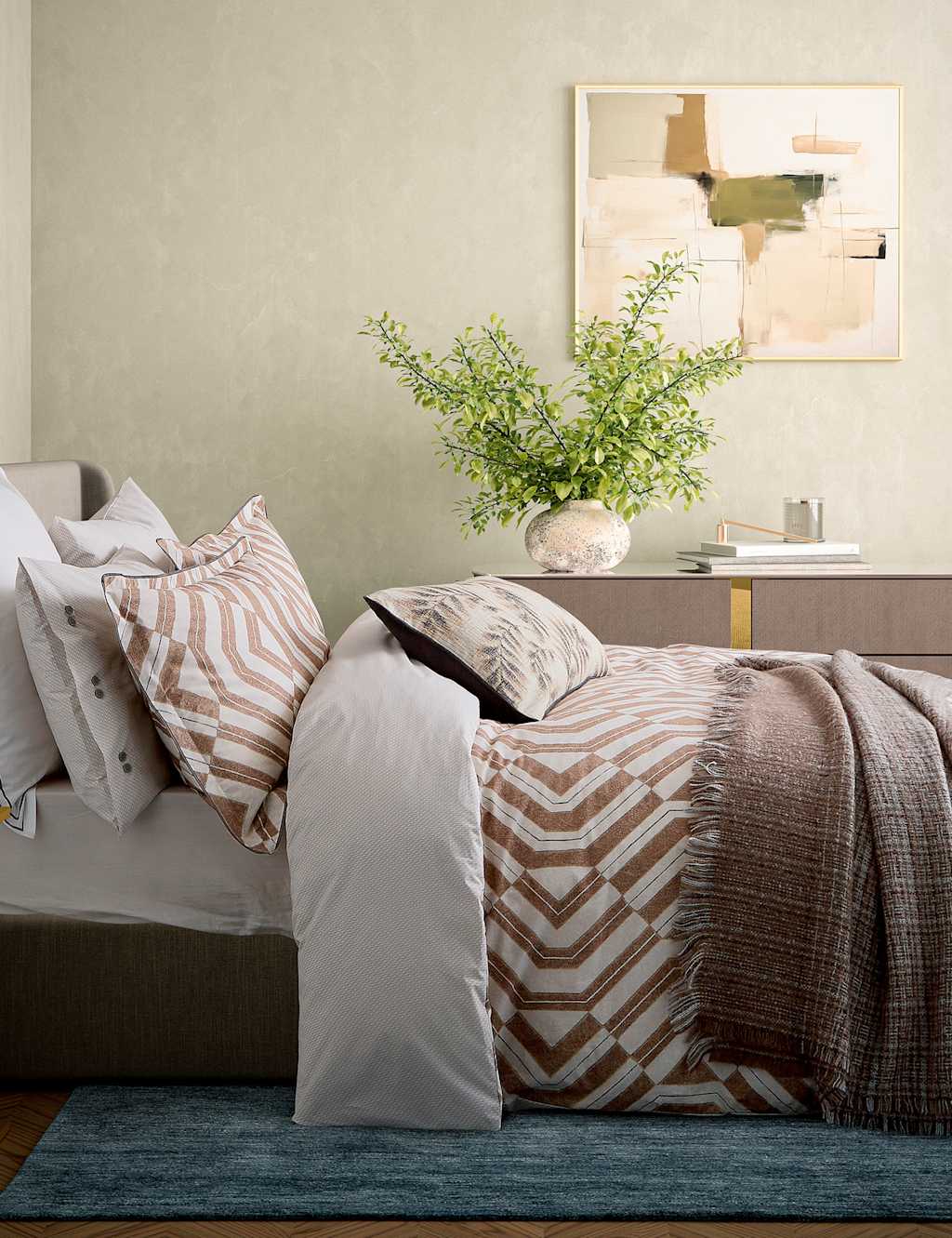 Bedeck Of Belfast Pure Cotton Patterned Bedding Set - King Size (5 ft) - Tan - Available at M&S