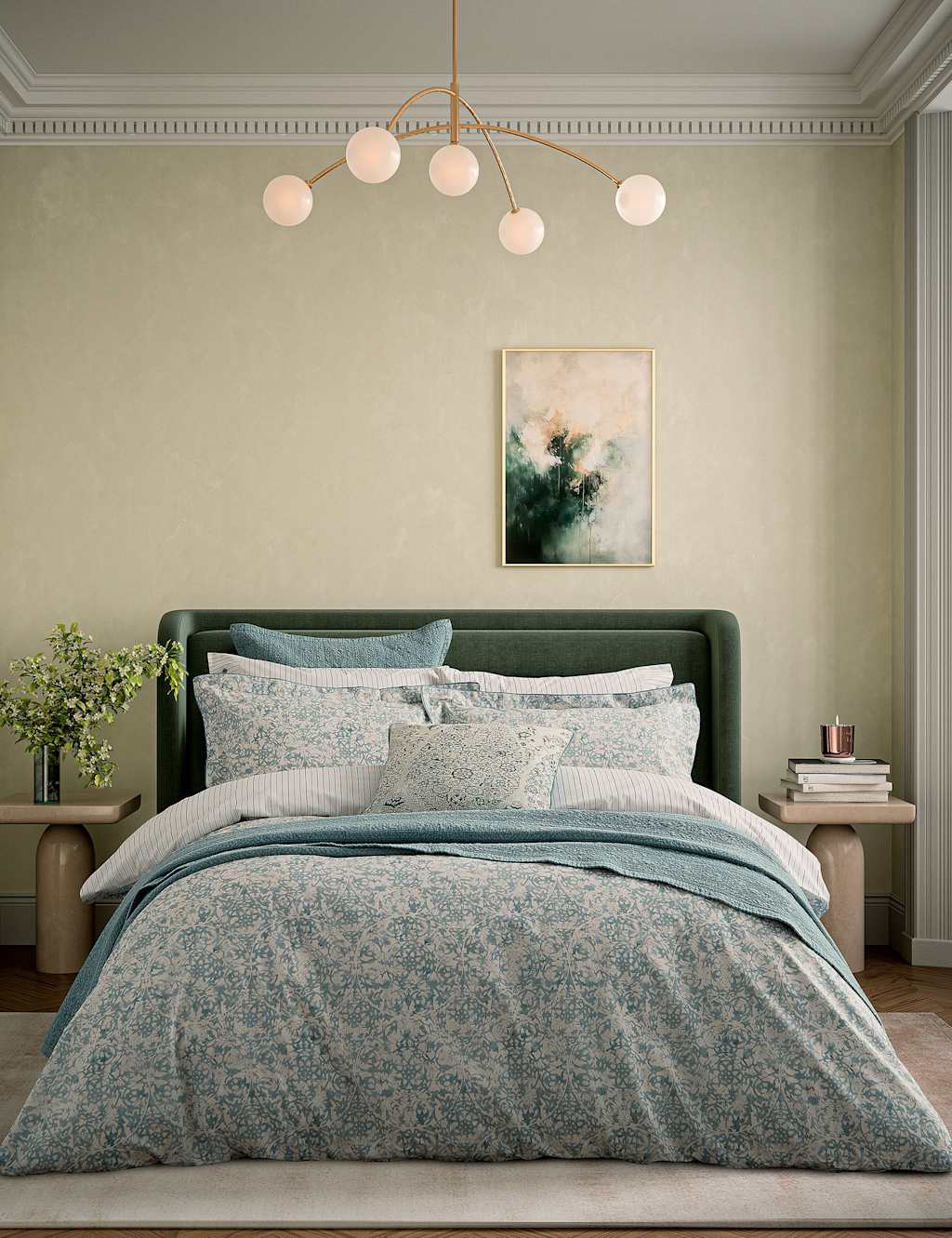 Bedeck Of Belfast Pure Cotton Patterned Bedding Set - Double (4 ft 6) - Light Green - Available at M&S