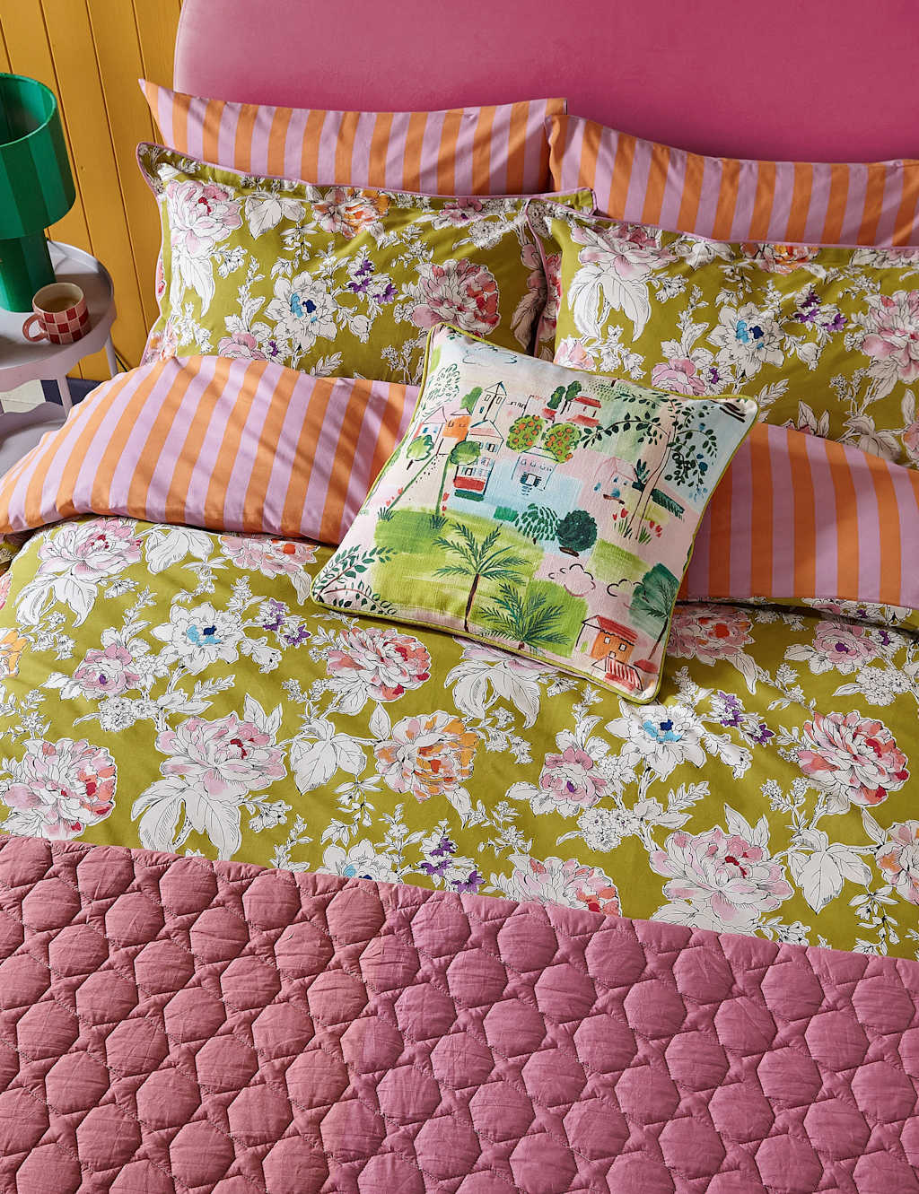 Land & Shore 2 Pack Pure Cotton Peony Pillowcases - Orange Mix - Available at M&S