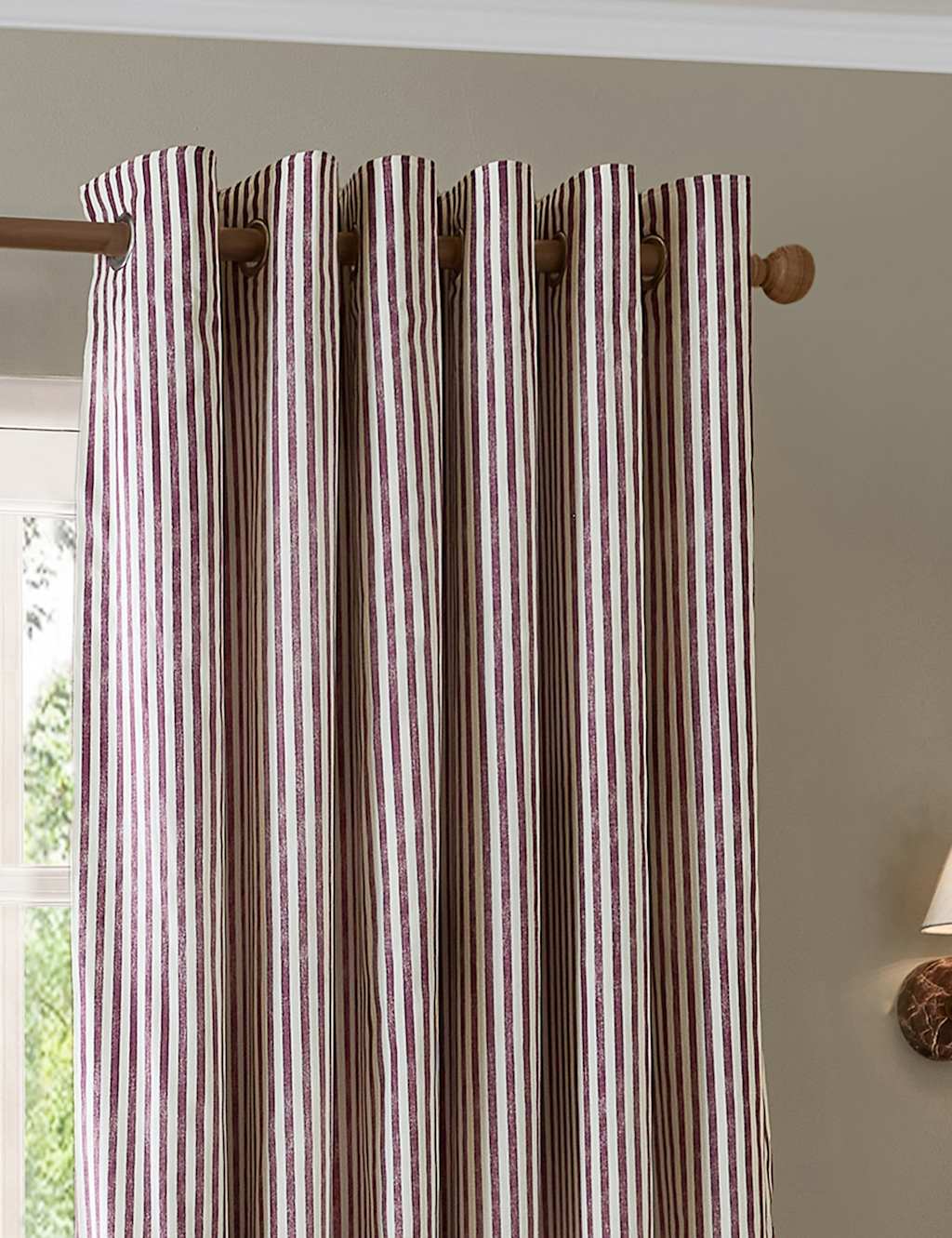 Yard Hebden Pure Cotton Striped Eyelet Curtains - W168cm, Drop 183cm - Red Mix - Available at M&S