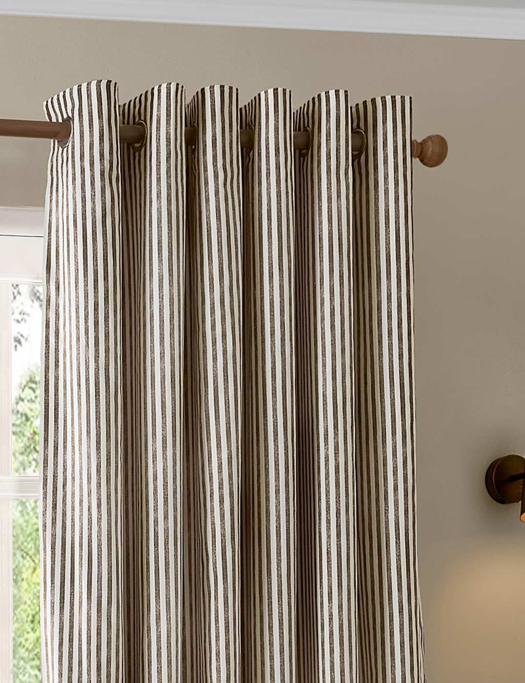 Yard Hebden Pure Cotton Striped Eyelet Curtains - W117cm, Drop 137cm - Brown Mix - Available at M&S