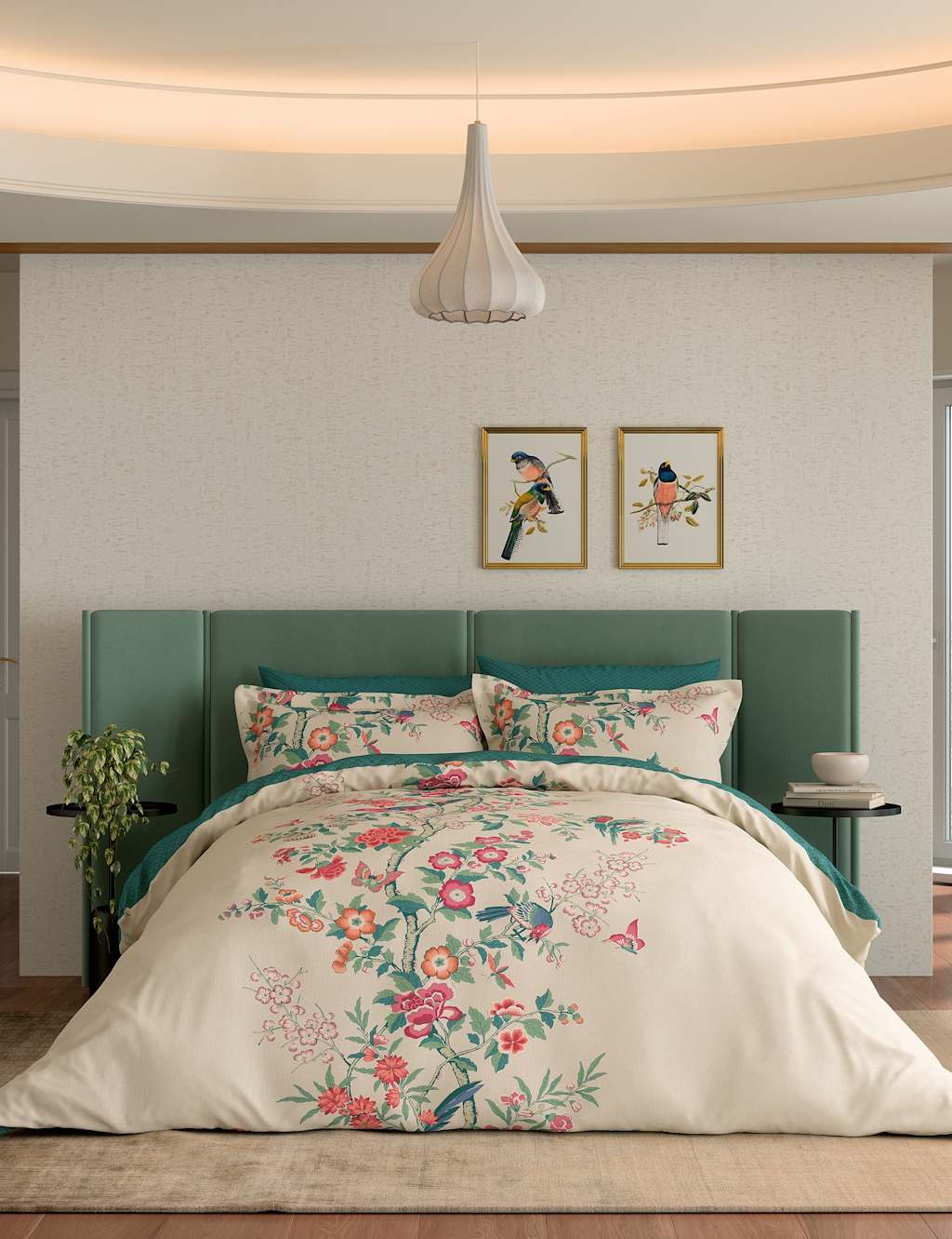 V&A 2 Pack Pure Cotton Chinese Magpie Pillowcases - Teal - Available at M&S