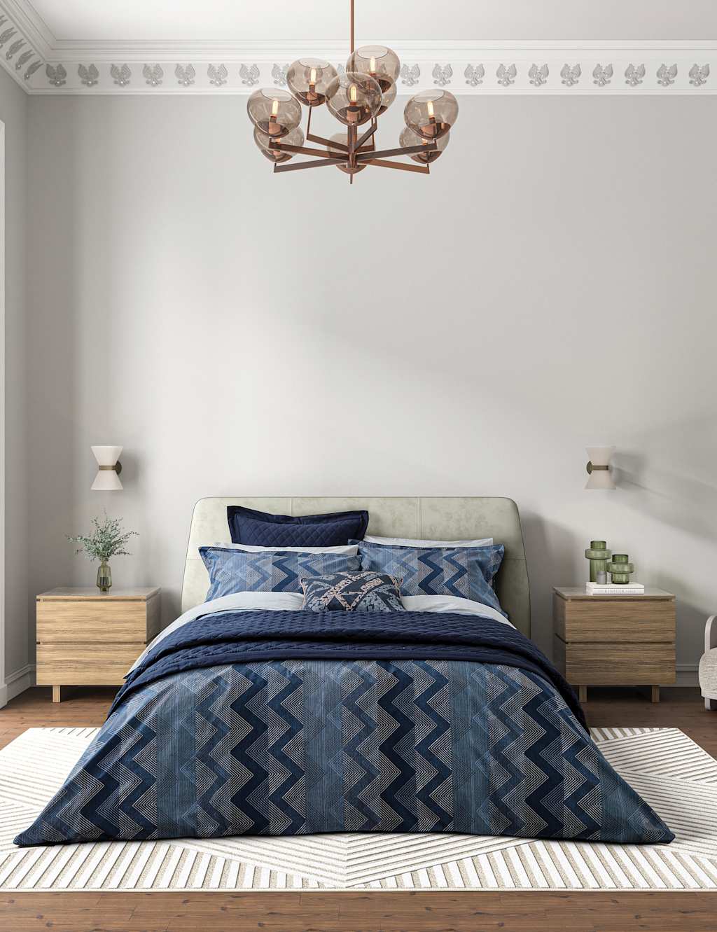 Bedeck Of Belfast Pure Cotton Percale Sutton Bedding Set - Single (3 ft) - Denim Mix - Available at M&S