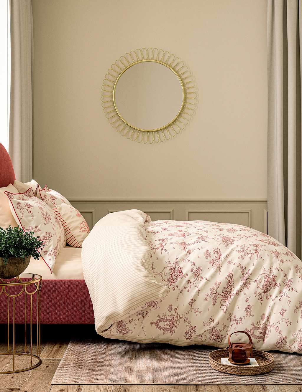 V&A Pure Cotton Garden Of Love Bedding Set - Double (4 ft 6) - Red Mix - Available at M&S