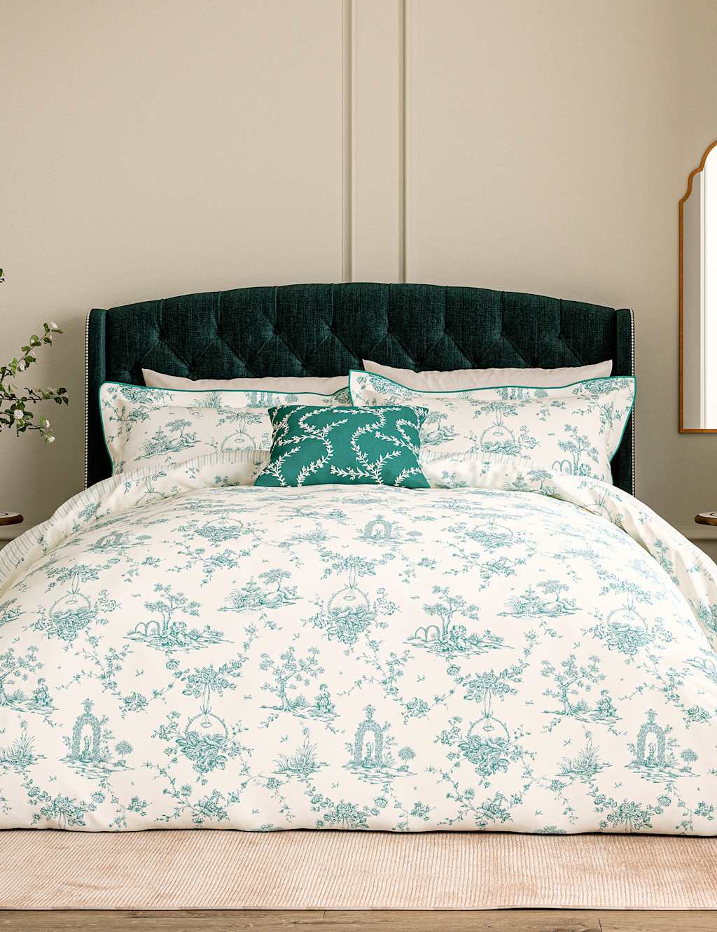 V&A Pure Cotton Garden Of Love Bedding Set - Super King Size (6 ft) - Teal Mix - Available at M&S