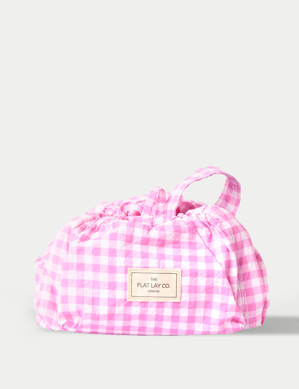 Drawstring Flat Lay Makeup Bag - Pink Gingham