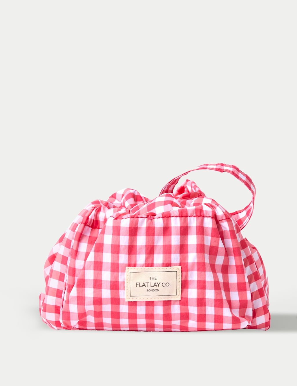 Drawstring Flat Lay Makeup Bag - Red Gingham
