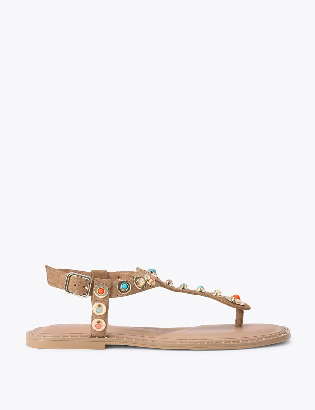 Carvela Women's Suede Embellished T-Bar Flat Sandals - 4 - Tan - Available at M&S