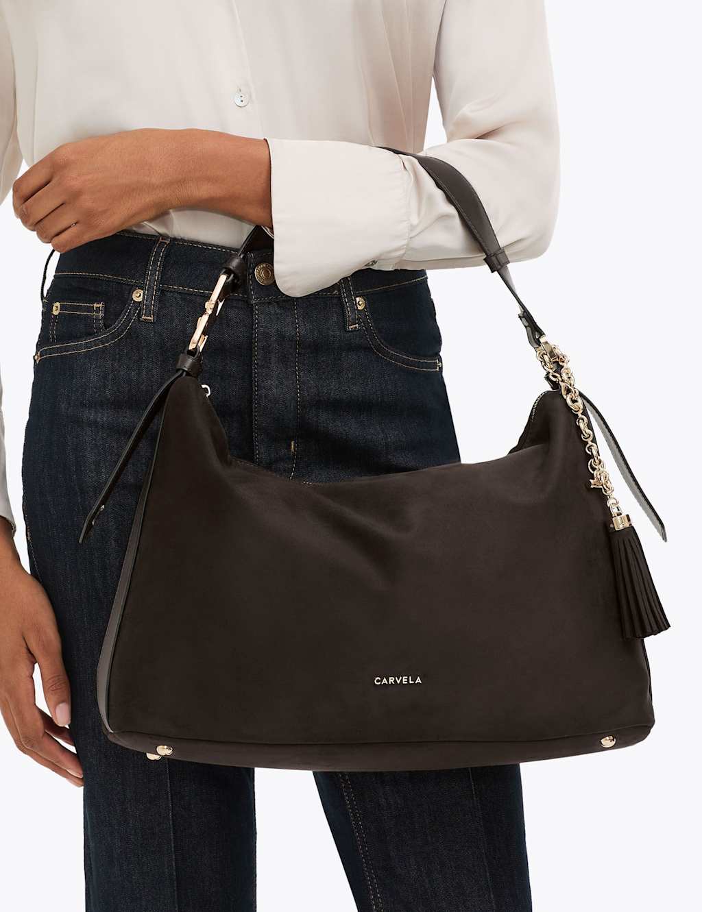 Carvela Women's Faux Suede Hobo Shoulder Bag - Brown - Available at M&S