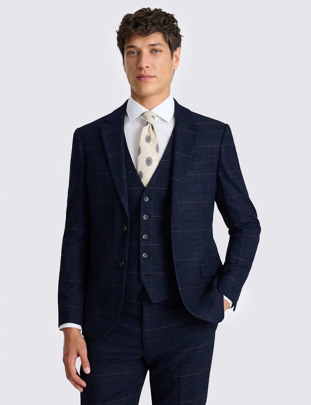 Moss Men's Slim Fit Check Stretch Suit Jacket - 40 - Navy Mix - Available at M&S