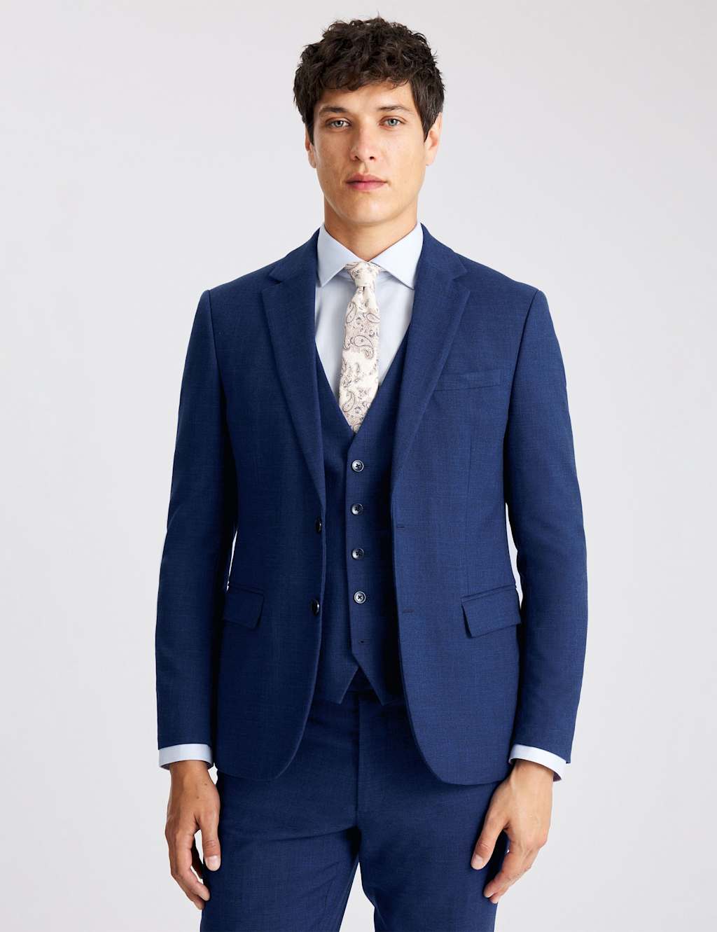 Moss Men's Slim Fit Slub Textured Suit Jacket - 40 - Blue - Available at M&S