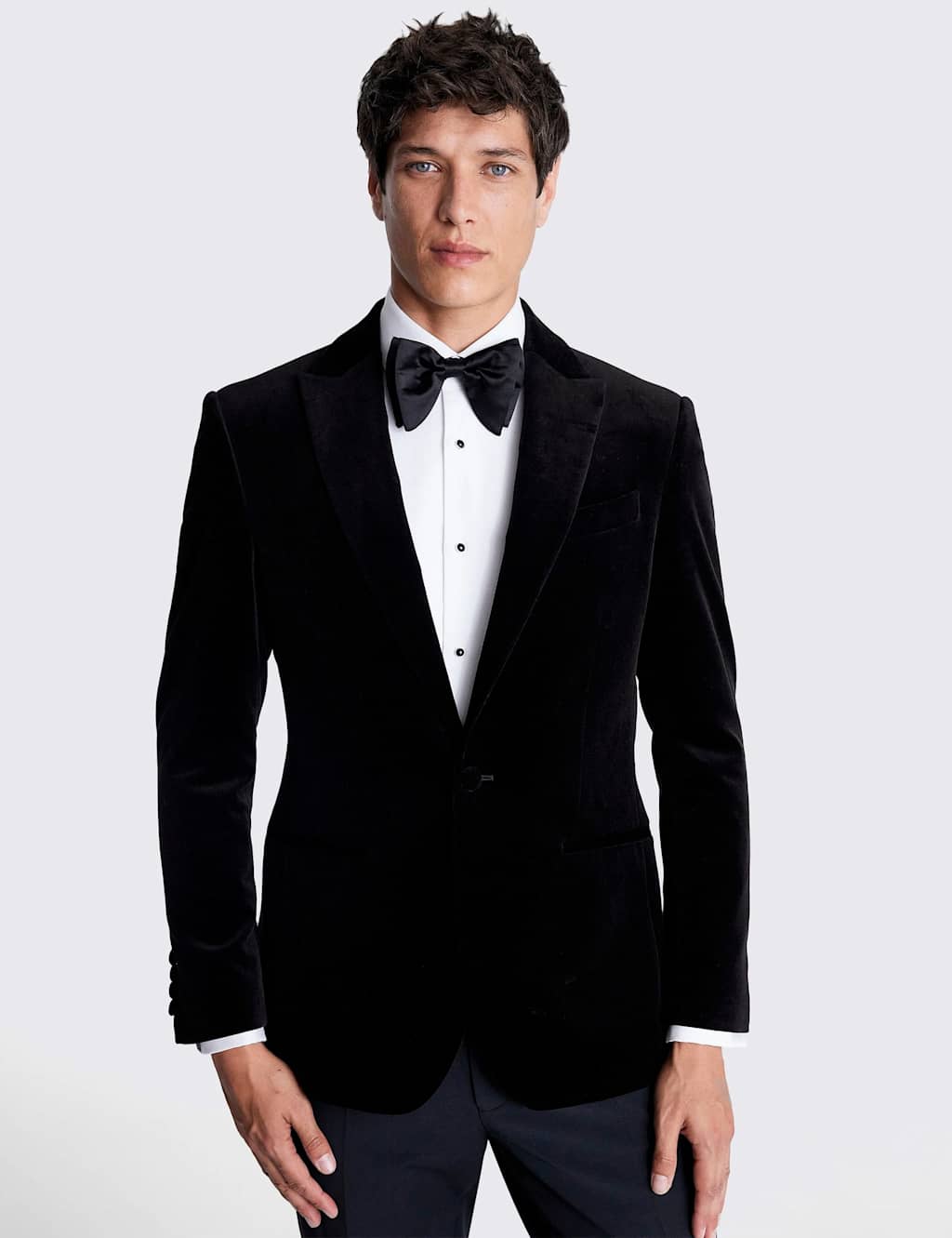 Moss Men's Tailored Fit Pure Cotton Velvet Tuxedo Jacket - 50 - Black - Available at M&S