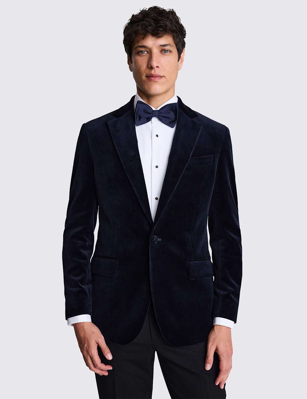 Moss Men's Tailored Fit Pure Cotton Velvet Tuxedo Jacket - 40 - Navy - Available at M&S