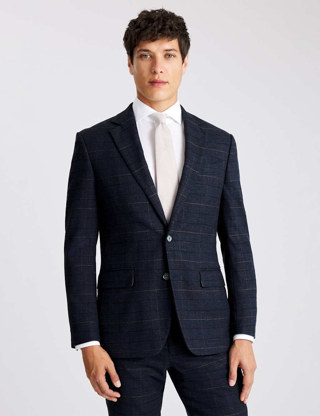 Moss Men's Tailored Fit Check Suit Jacket - 42 - Navy Mix - Available at M&S