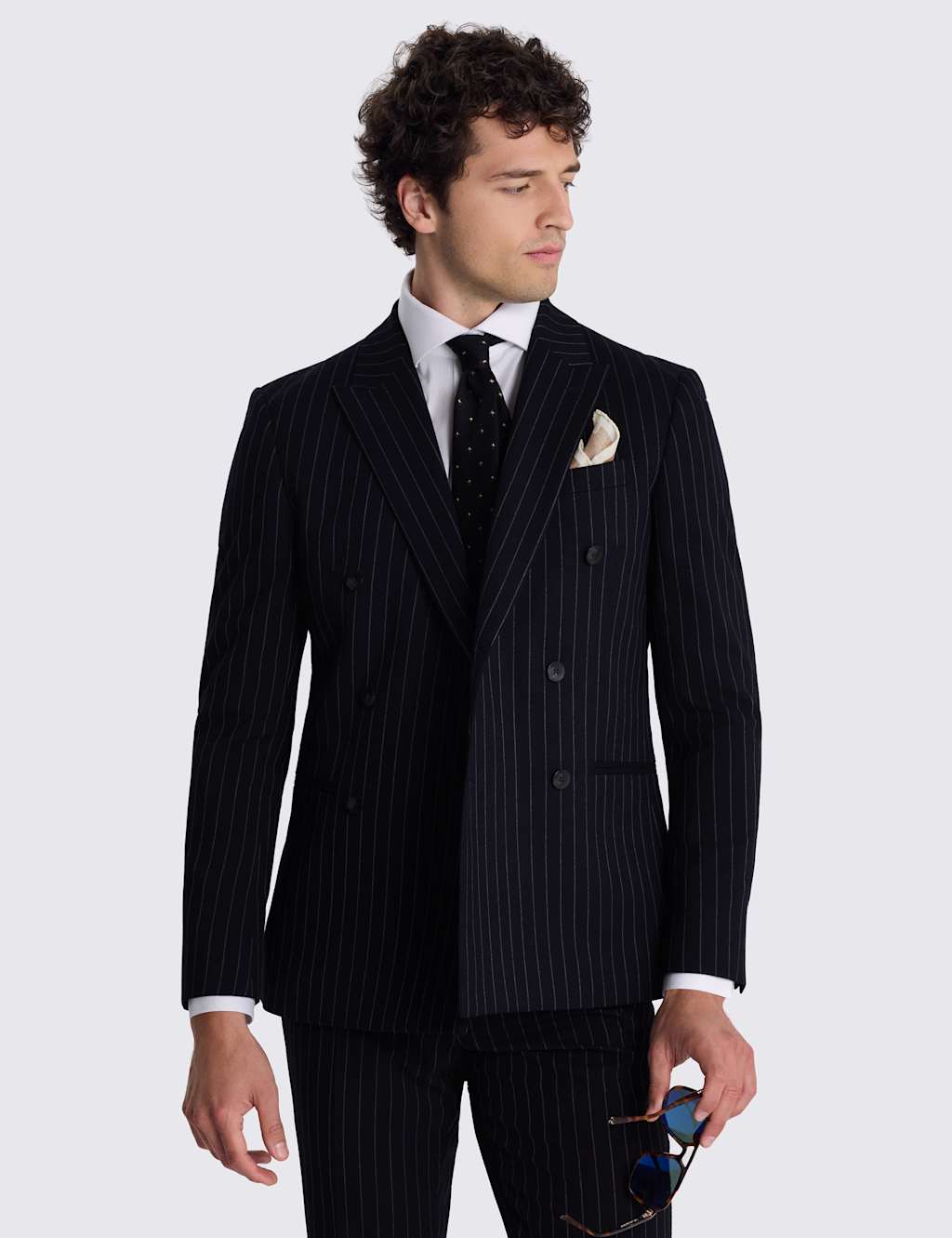 Moss Men's Slim Fit Striped Double Breasted Suit Jacket - 38 - Navy - Available at M&S