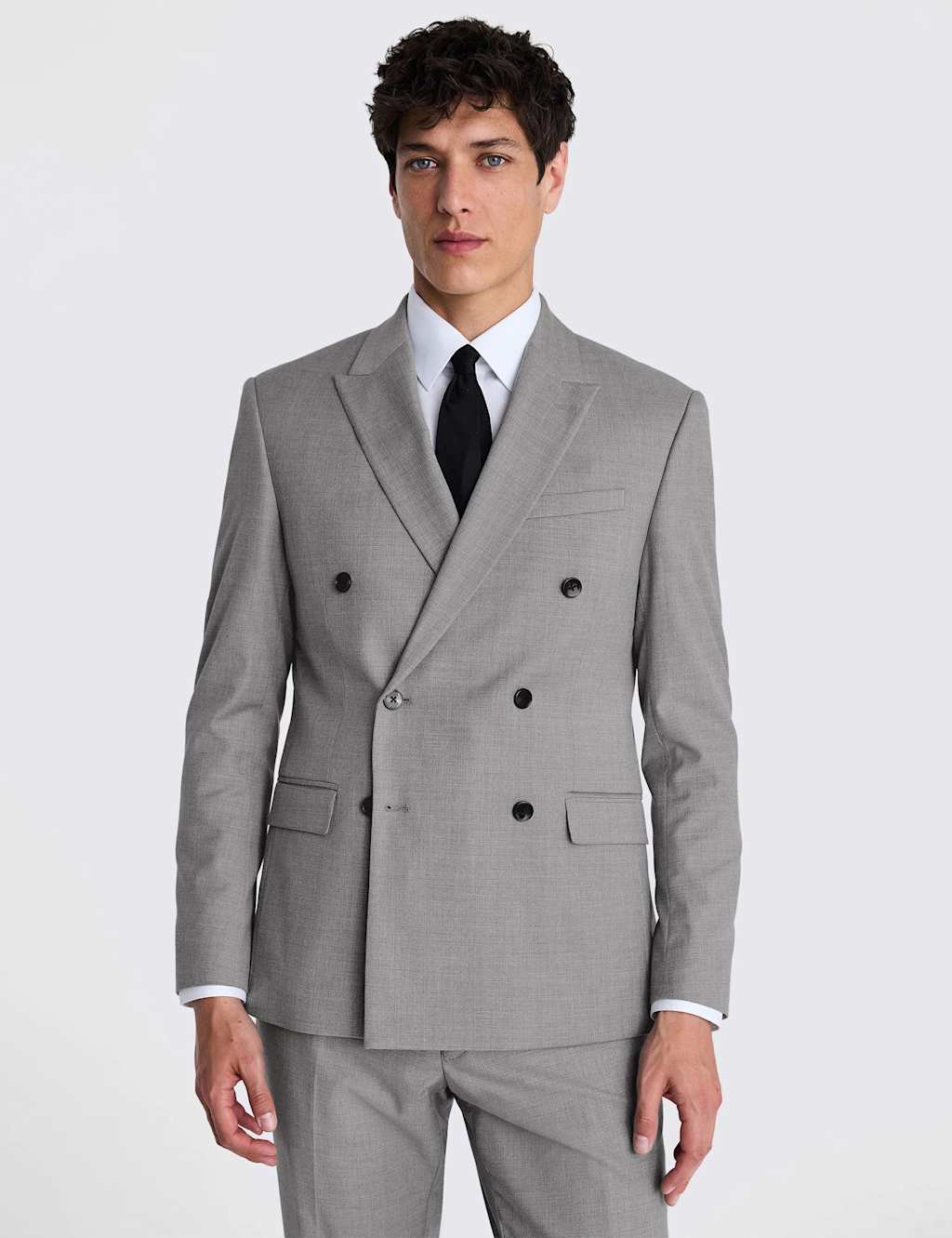 Moss Men's Slim Fit Stretch Double Breasted Suit Jacket - 38 - Grey - Available at M&S