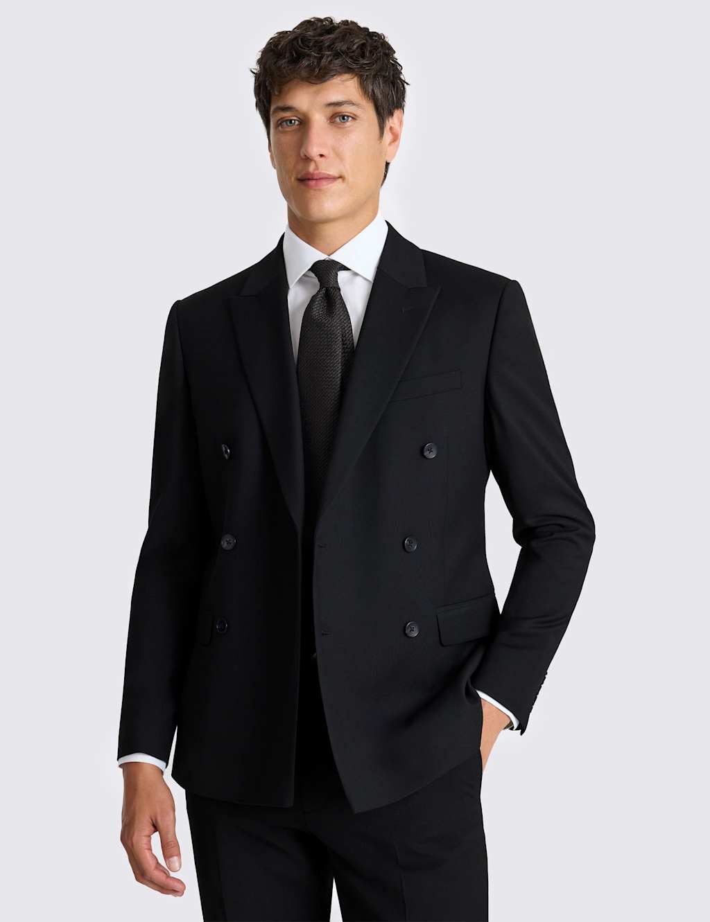 Moss Men's Slim Fit Stretch Double Breasted Suit Jacket - 42 - Black - Available at M&S