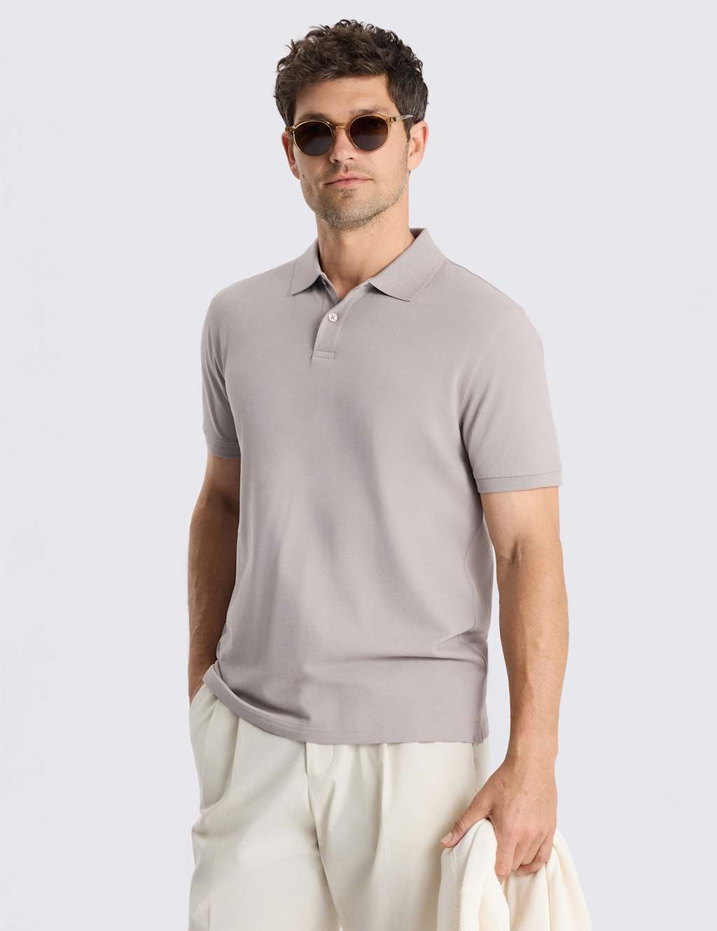Moss Men's Cotton Rich Piqué Polo Shirt - S - Grey - Available at M&S