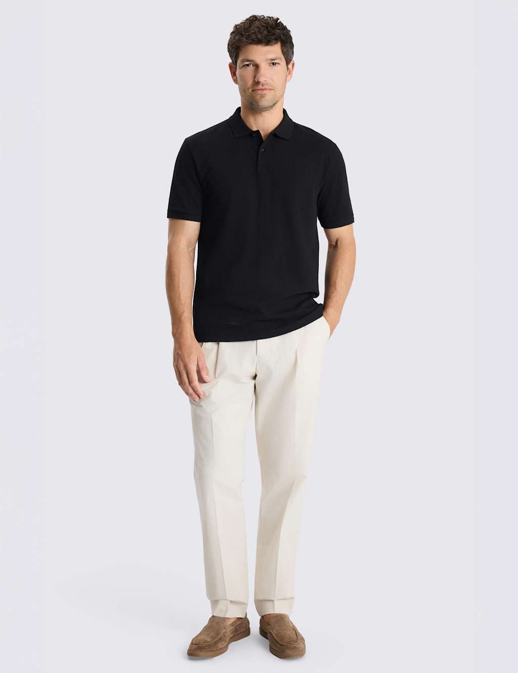Moss Men's Cotton Rich Piqué Polo Shirt - M - Black - Available at M&S