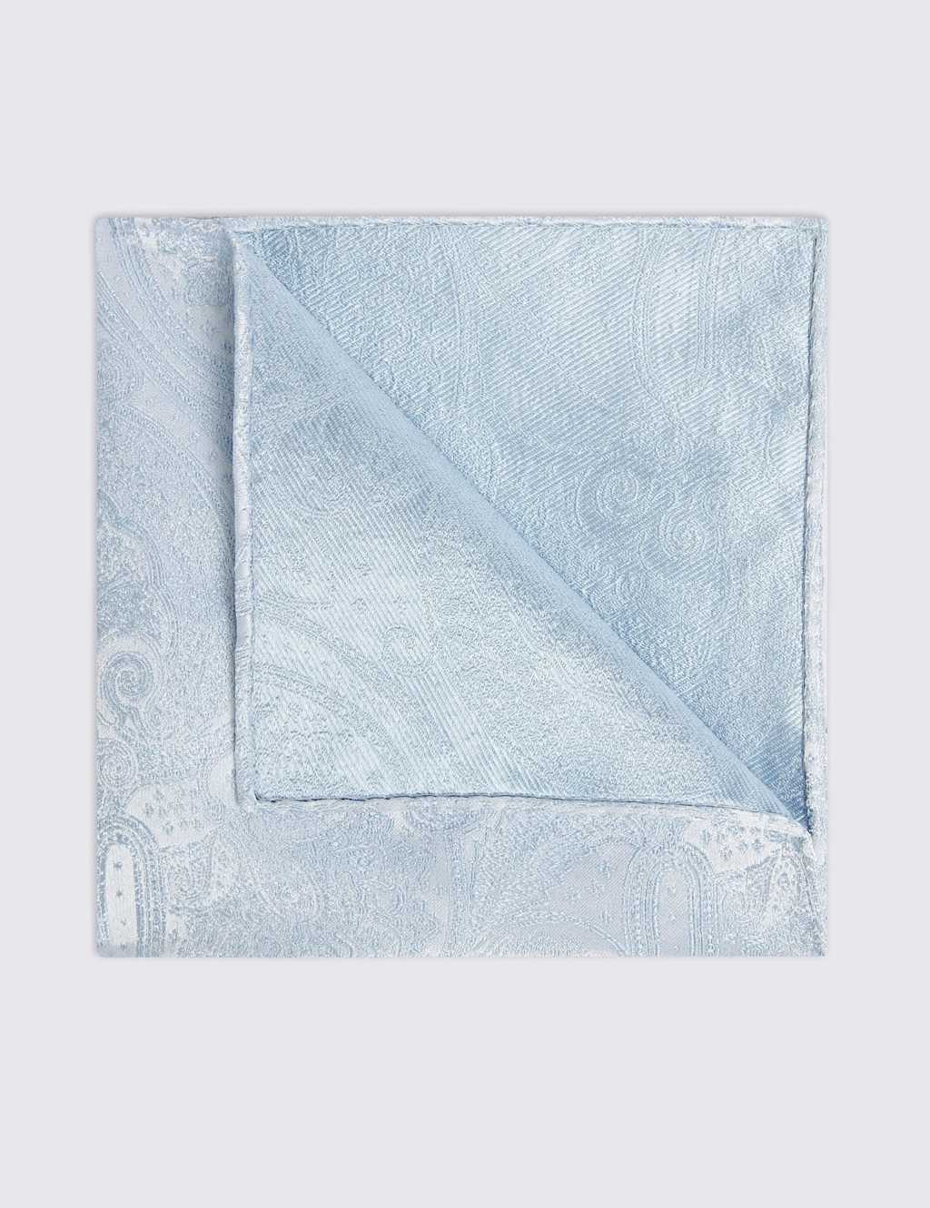 Moss Men's Paisley Pure Silk Pocket Square - Light Blue - Available at M&S