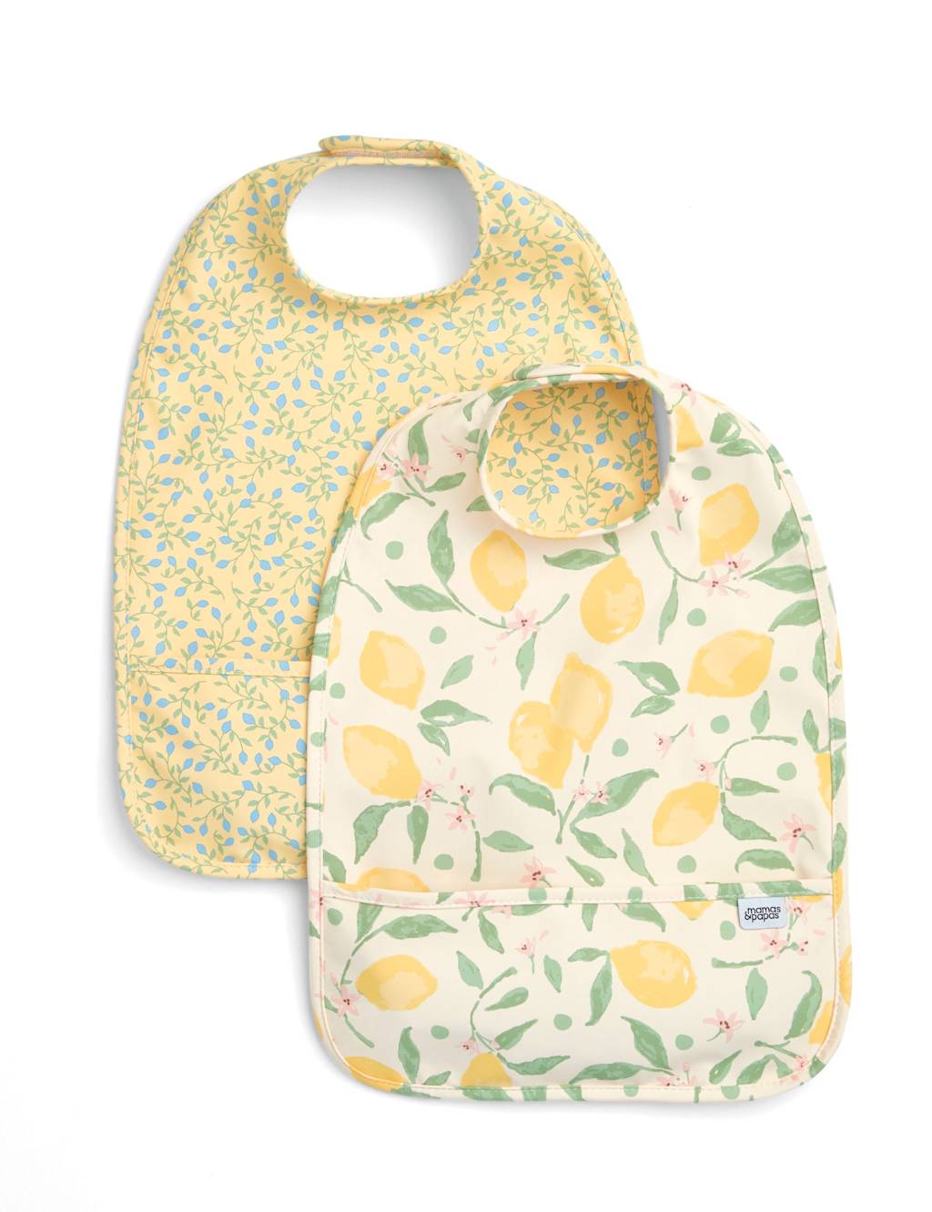 Mamas & Papas Kids 2 Pack Lemon Print Scoop Bibs - Yellow Mix - Available at M&S
