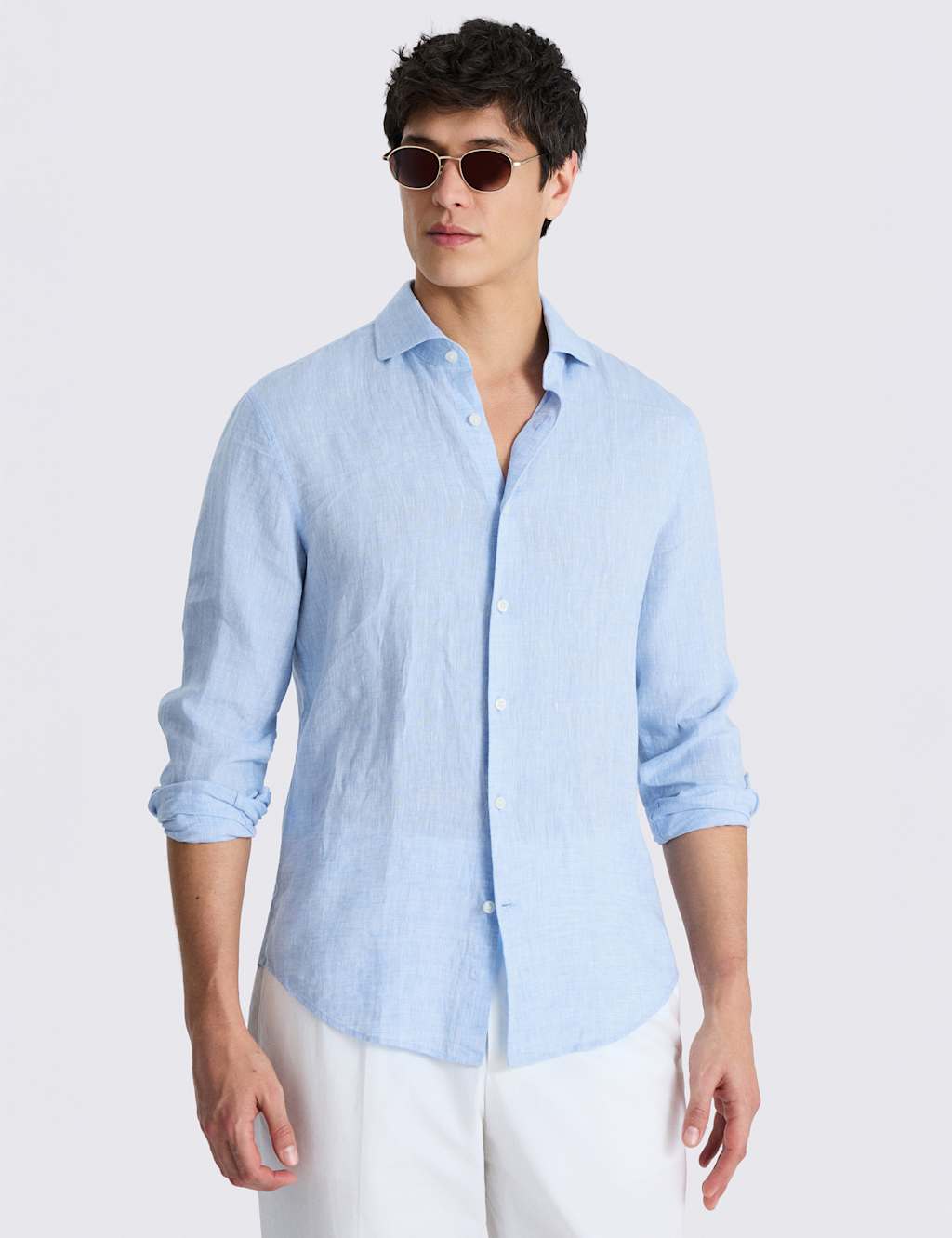 Moss Men's Tailored Fit Pure Linen Shirt - 2XL - Light Blue - Available at M&S