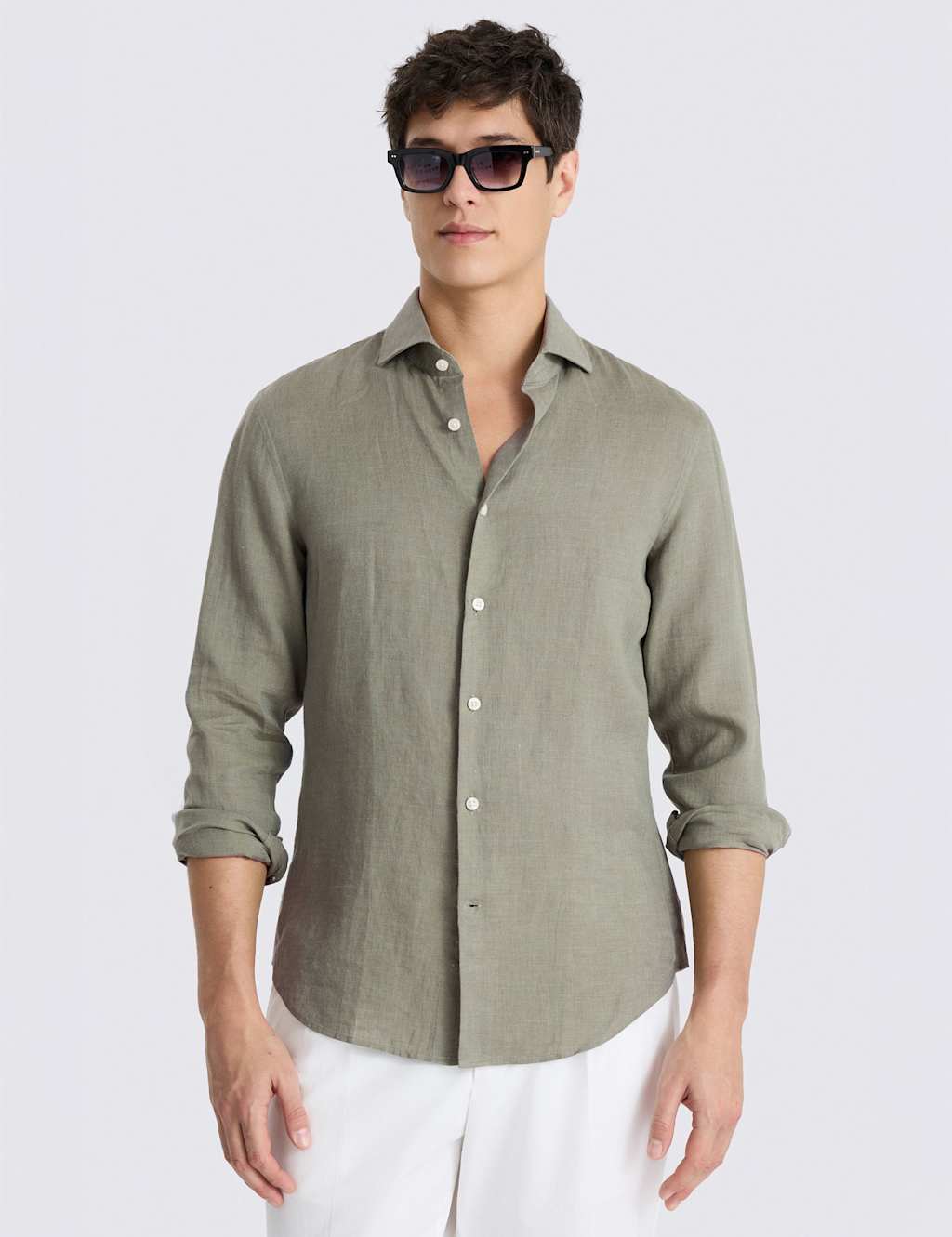 Moss Men's Tailored Fit Pure Linen Shirt - XL - Green - Available at M&S