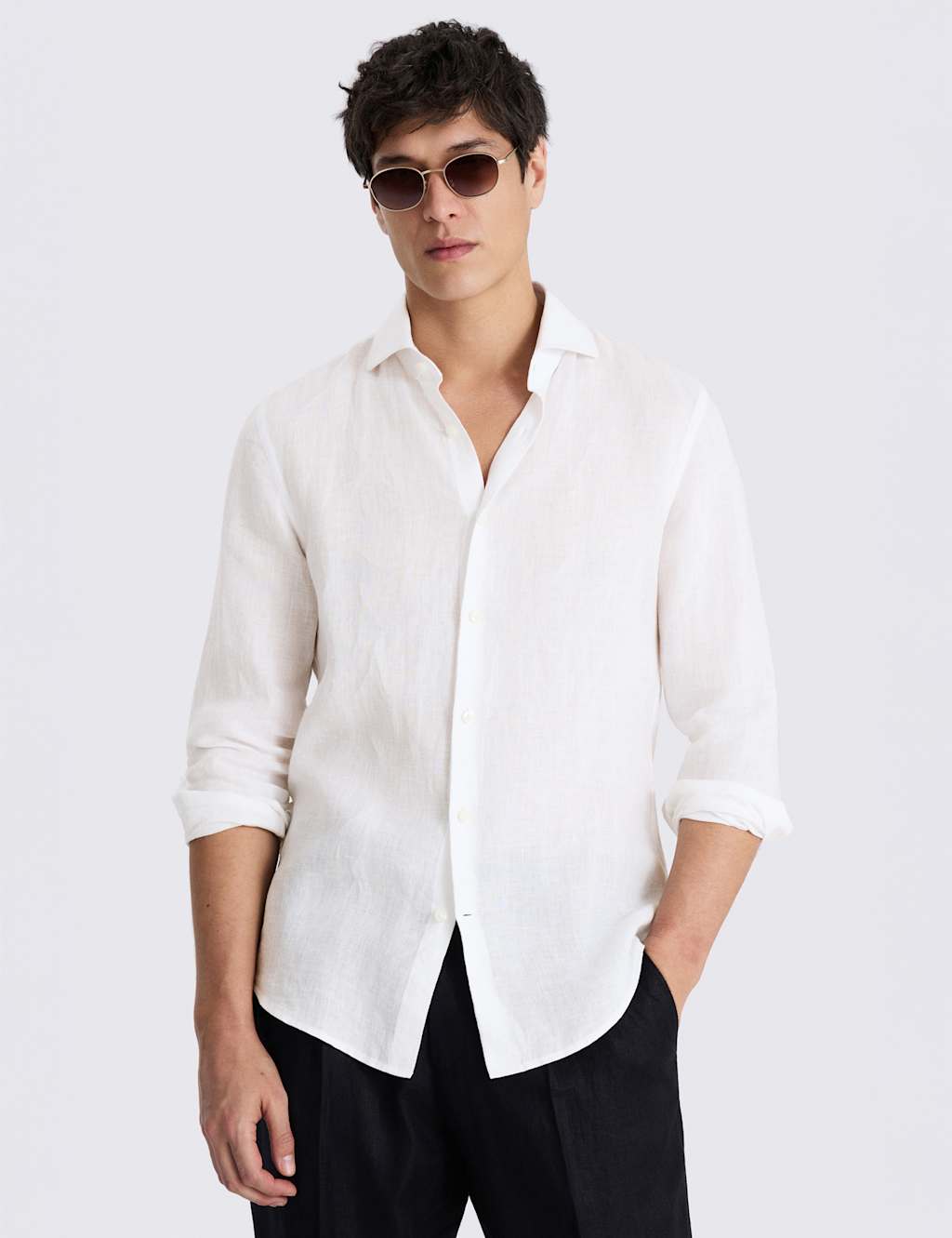 Moss Men's Tailored Fit Pure Linen Shirt - L - White - Available at M&S