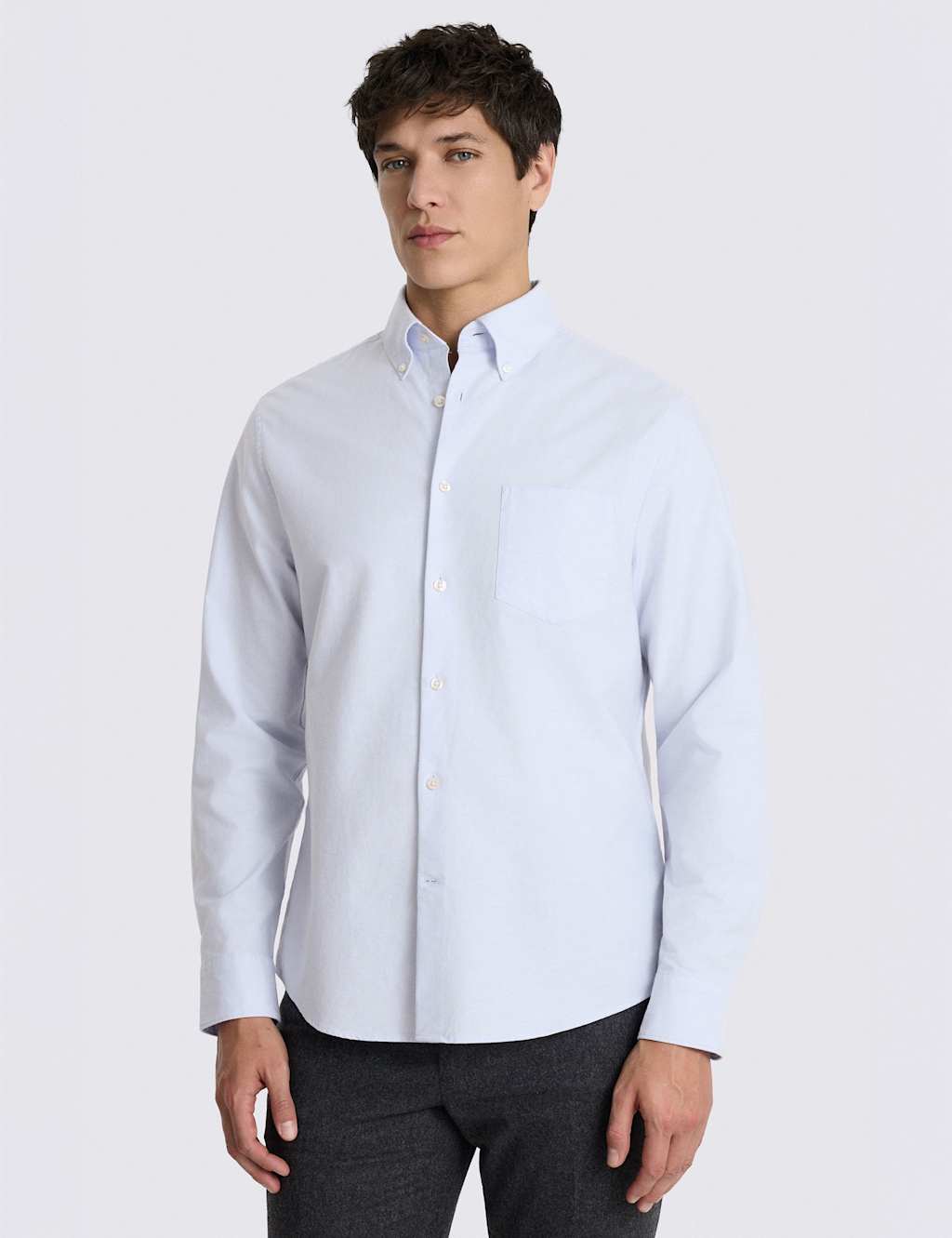Moss Men's Regular Fit Pure Cotton Oxford Shirt - L - Light Blue - Available at M&S