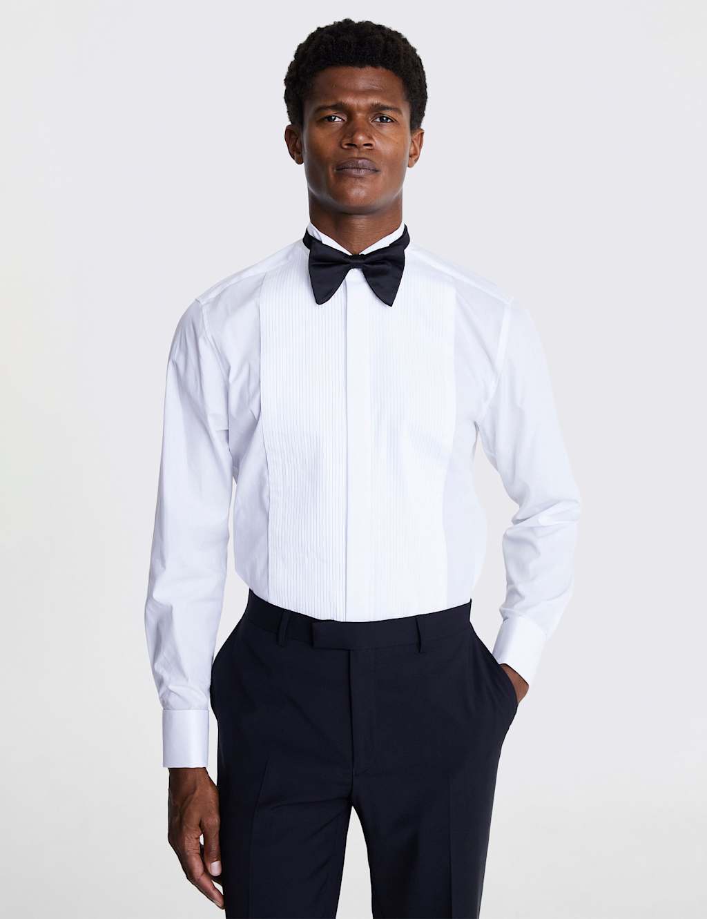 Moss Men's Tailored Fit Pure Cotton Pleated Dress Shirt - 16½ - White - Available at M&S