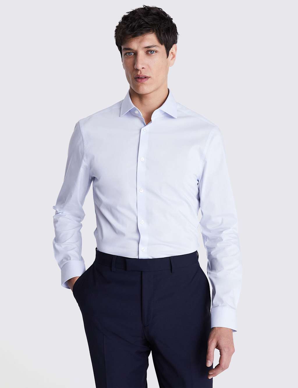 Moss Men's Slim Fit Cotton Rich Stretch Shirt - 18 - Light Blue - Available at M&S