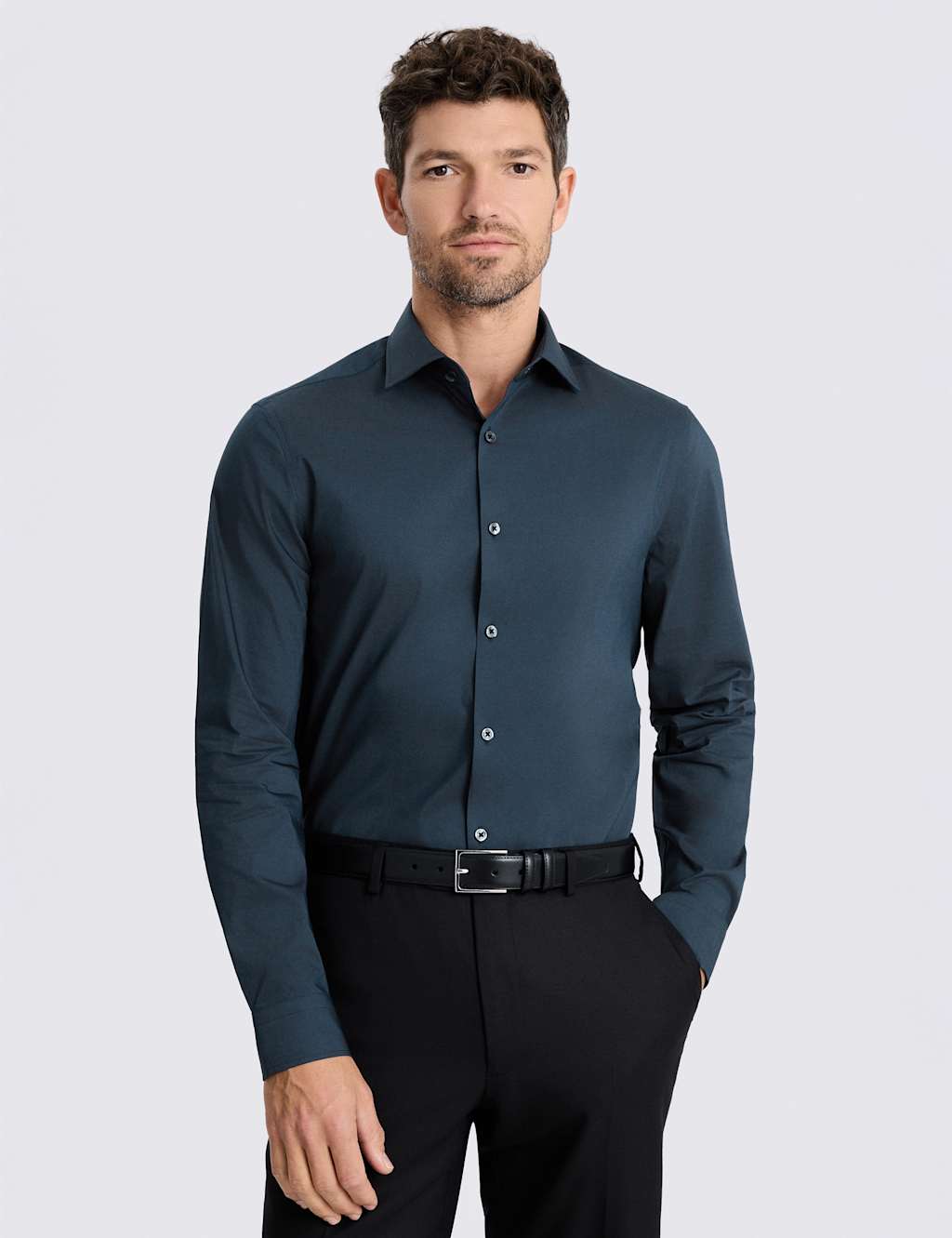 Moss Men's Slim Fit Cotton Rich Stretch Shirt - 15½ - Dark Blue - Available at M&S