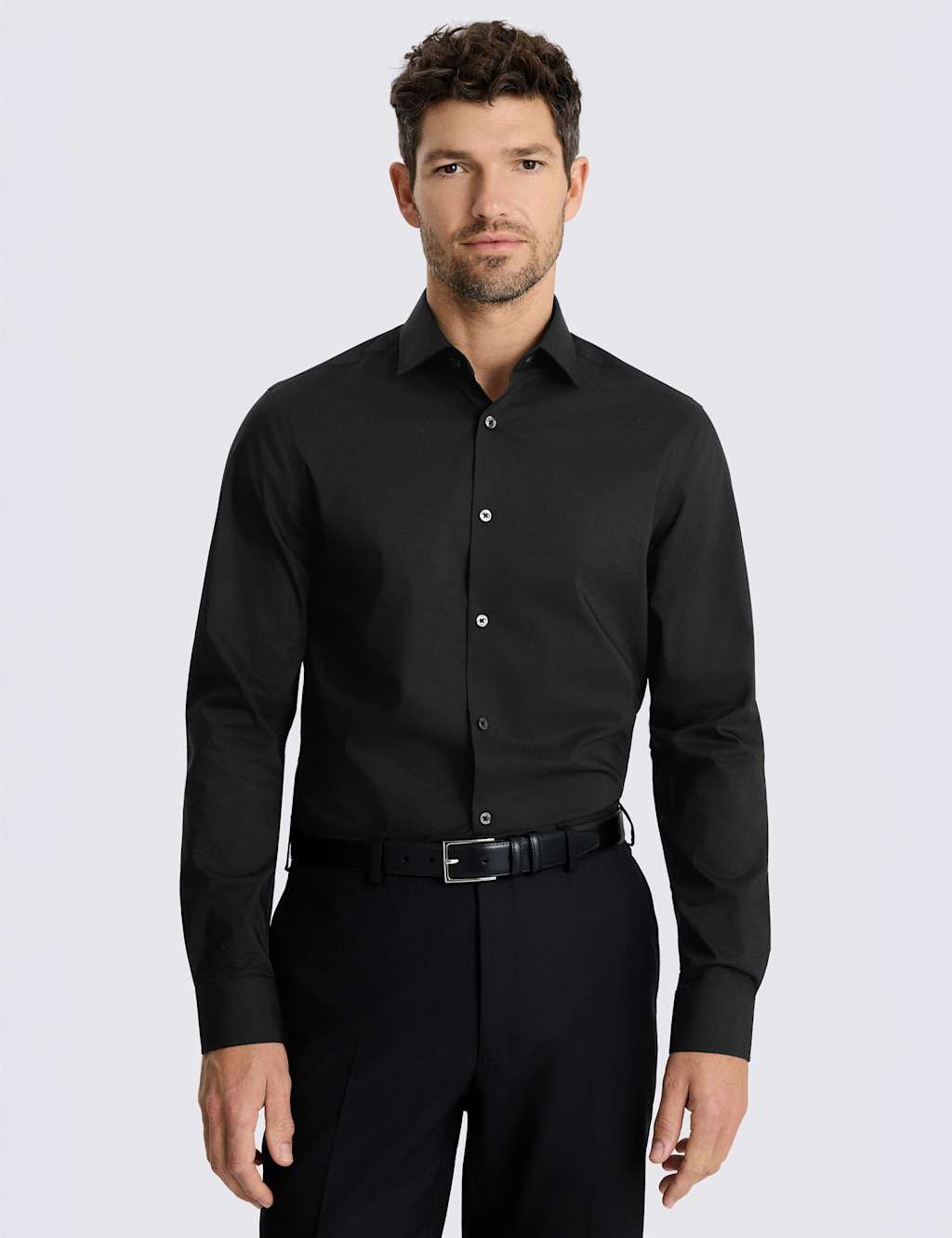 Moss Men's Slim Fit Cotton Rich Stretch Shirt - 16 - Black - Available at M&S