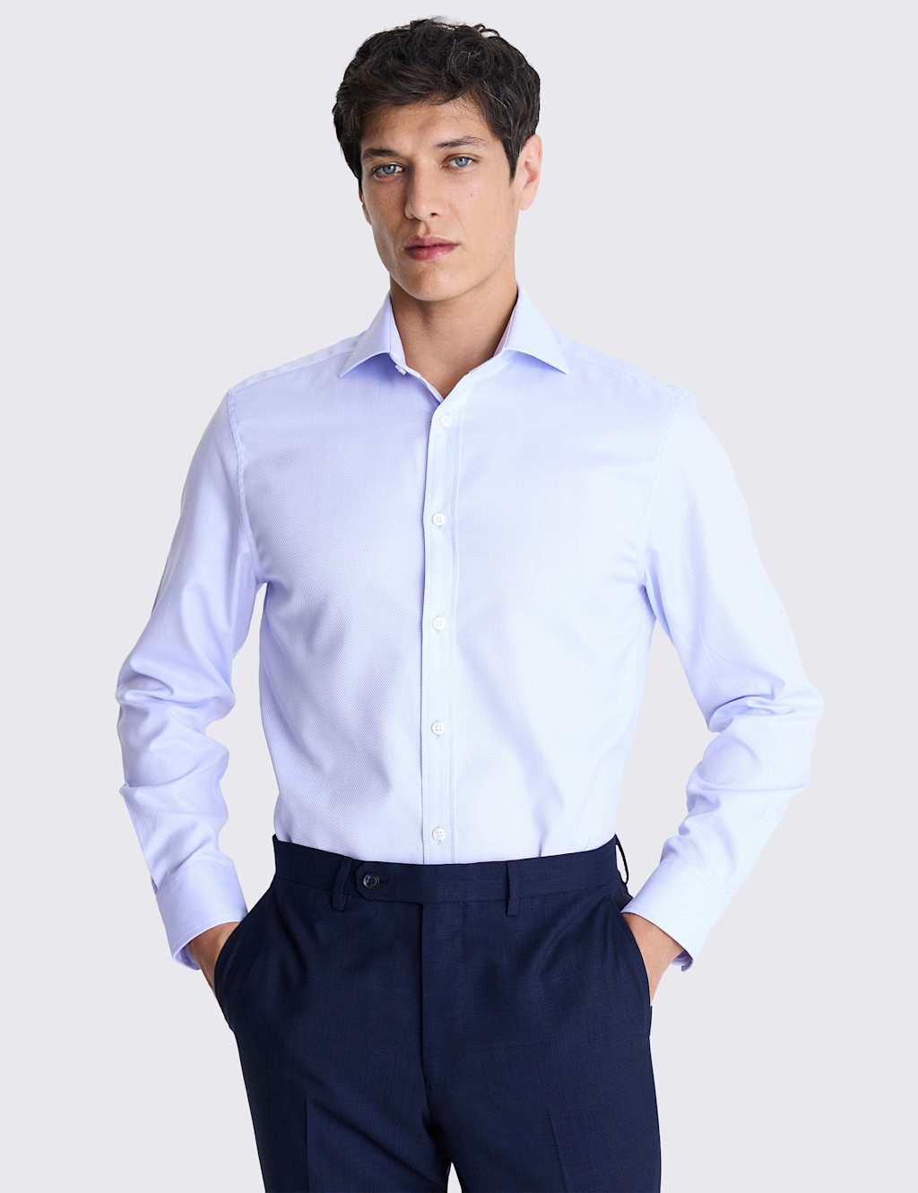Moss Men's Tailored Fit Pure Cotton Dobby Luxury Shirt - 20 - Light Blue - Available at M&S