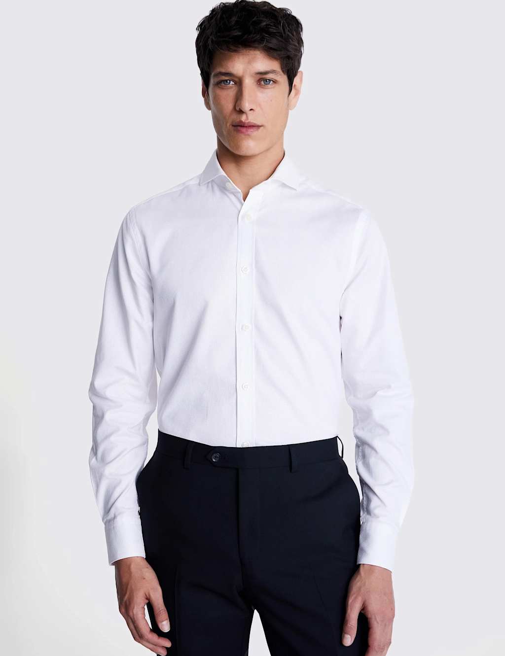 Moss Men's Tailored Fit Pure Cotton Dobby Luxury Shirt - 17 - White - Available at M&S