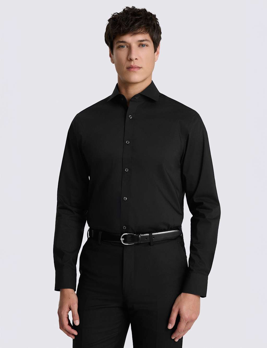 Moss Men's Tailored Fit Cotton Blend Stretch Shirt - 16½ - Black - Available at M&S