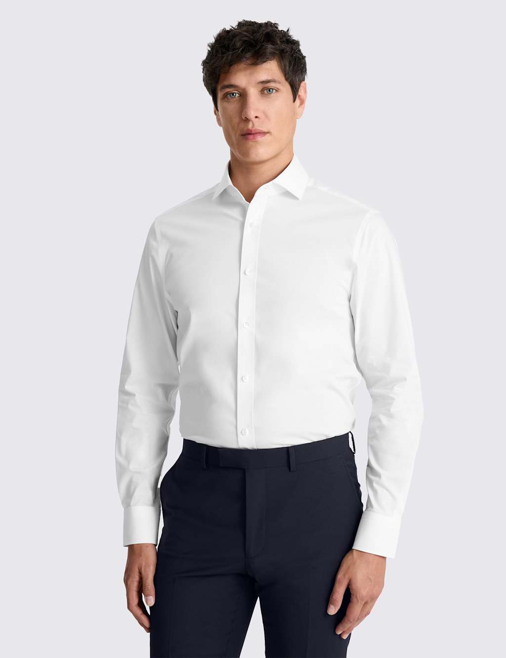 Moss Men's Tailored Fit Cotton Blend Stretch Shirt - 18½ - White - Available at M&S