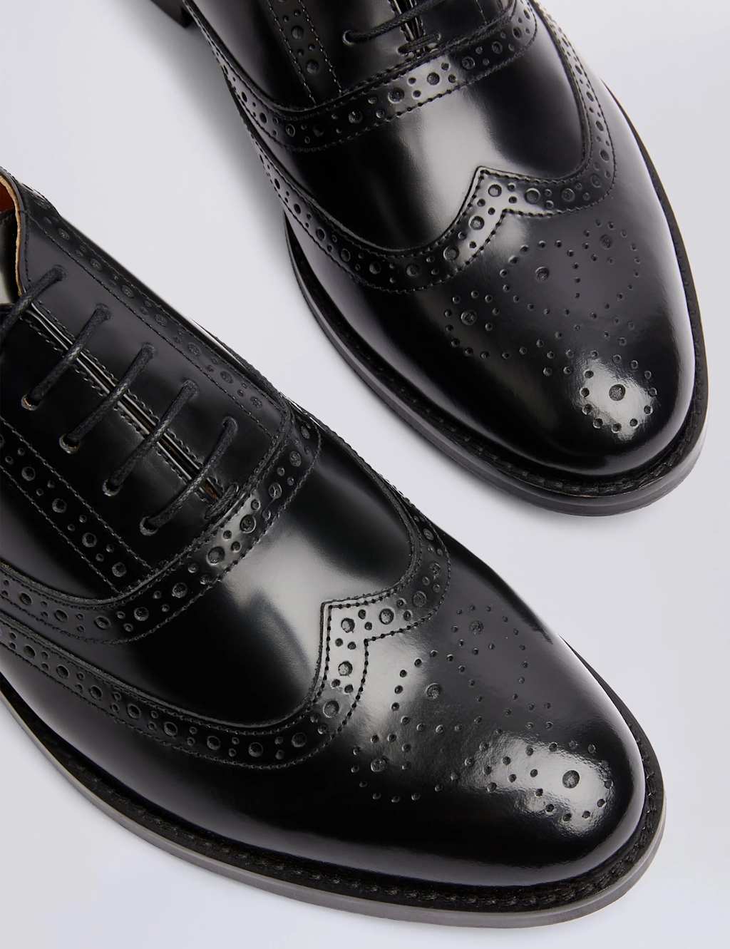 Moss Men's Leather Oxford Brogue Shoes - 9 - Black - Available at M&S