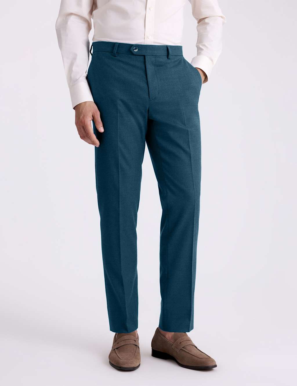 Moss Men's Tailored Fit Flannel Stretch Suit Trousers - 34 - Teal - Available at M&S
