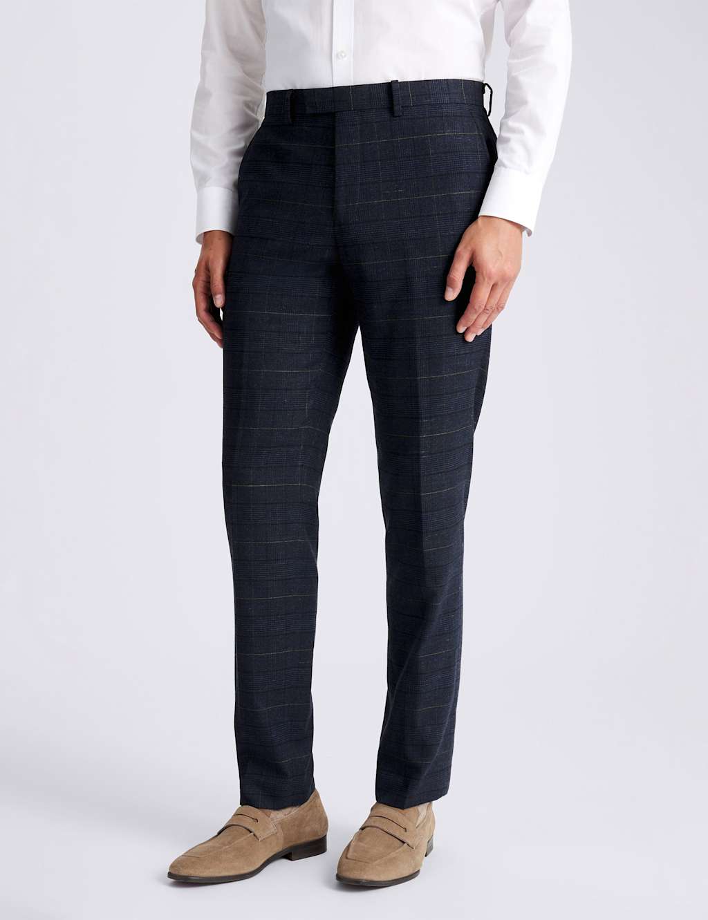 Moss Men's Tailored Fit Check Suit Trousers - 40 - Navy Mix - Available at M&S