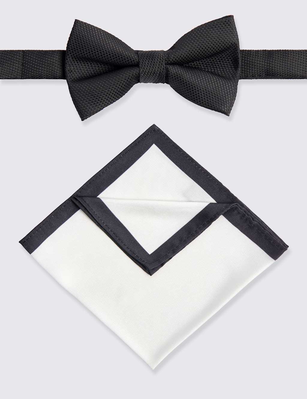 Moss Men's Textured Bow Tie & Hankerchief Set - Black - Available at M&S