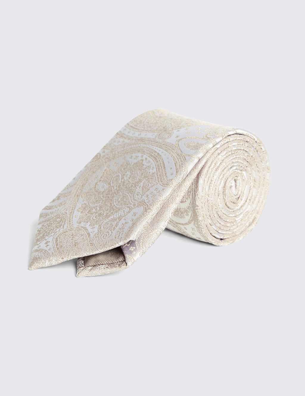Moss Men's Wedding Paisley Pure Silk Tie - Champagne - Available at M&S