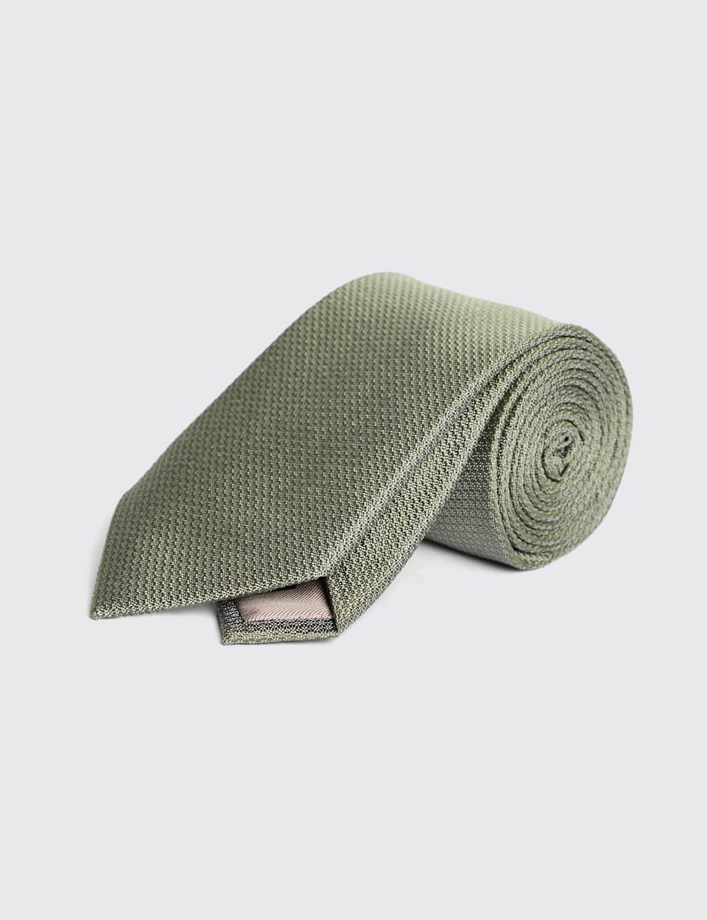 Moss Men's Textured Pure Silk Tie - Sage - Available at M&S