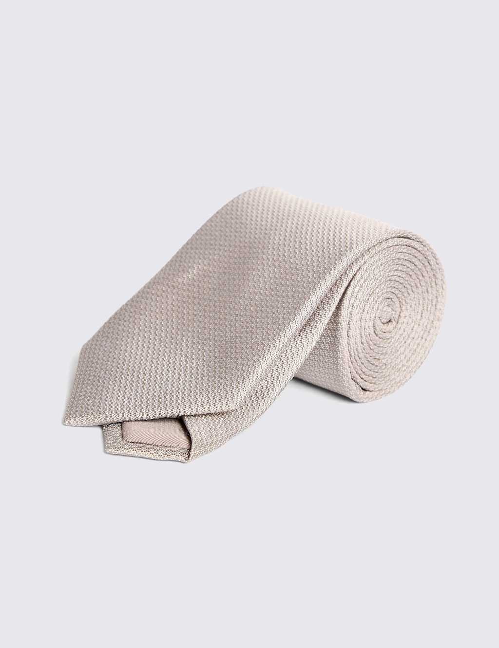 Moss Men's Textured Pure Silk Tie - Champagne - Available at M&S