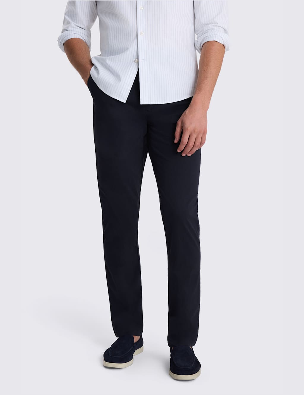 Moss Men's Tailored Fit Stretch Chinos - 40 - Navy - Available at M&S