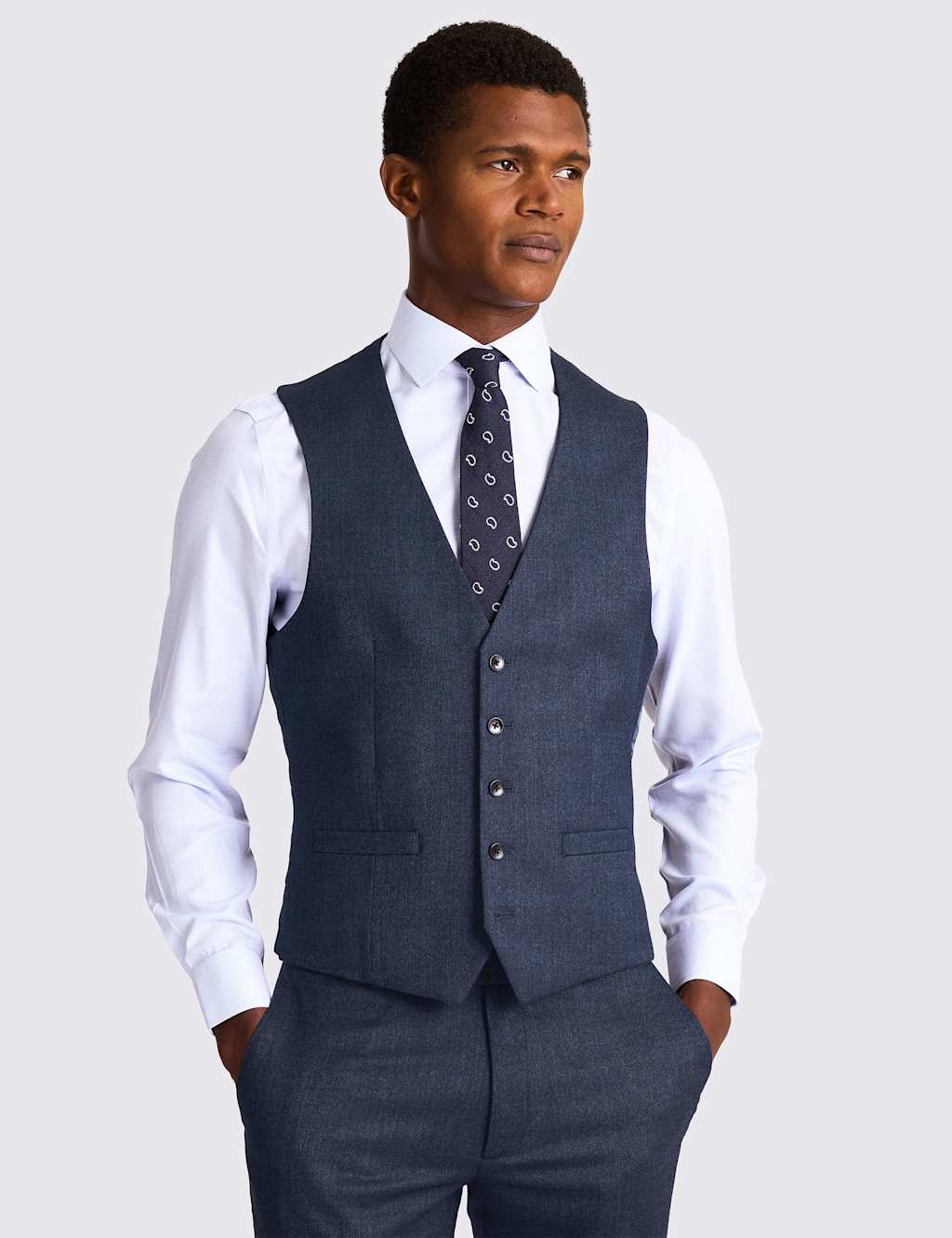 Moss Men's Slim Fit Wool Rich Stretch Waistcoat - 46 - Blue - Available at M&S