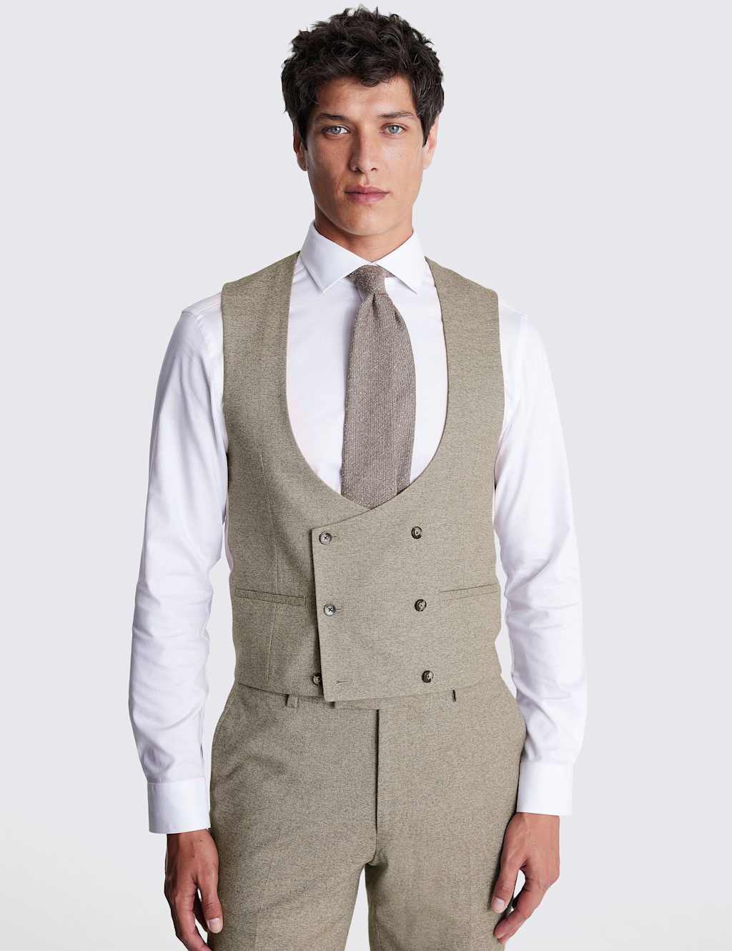 Moss Men's Slim Fit Stretch Double Breasted Waistcoat - 40 - Neutral - Available at M&S